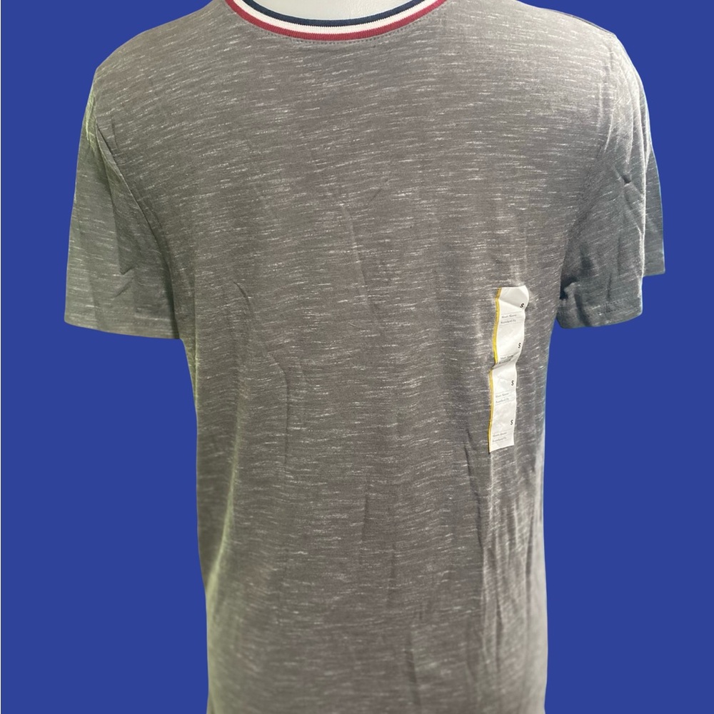 Goodfellow & Co Heathered Gray Short Sleeve Tee with Striped Crew collar